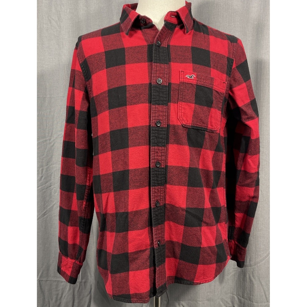Hollister Red Black Buffalo Check Flannel Shirt Mens Medium Long Sleeve